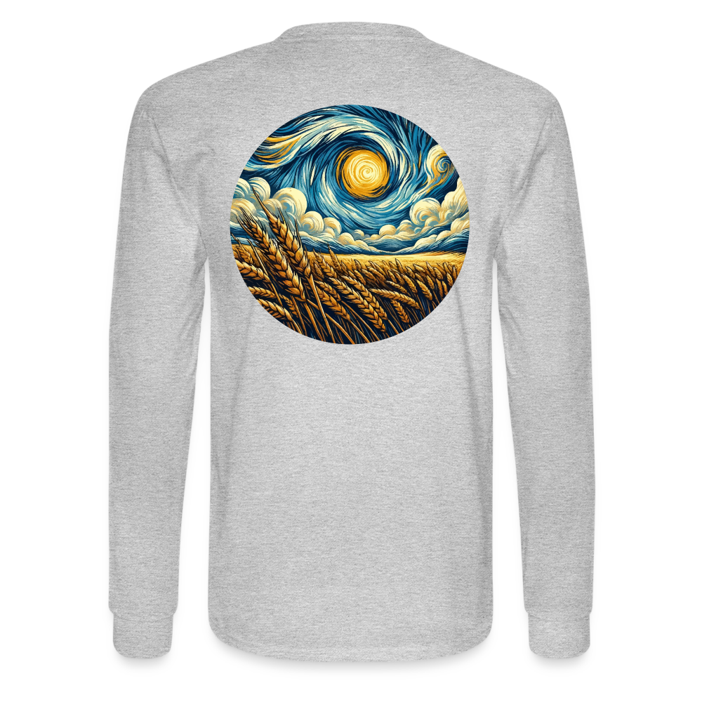 Men's Wheat Field Graphic Long Sleeve Shirt with Logo - heather gray