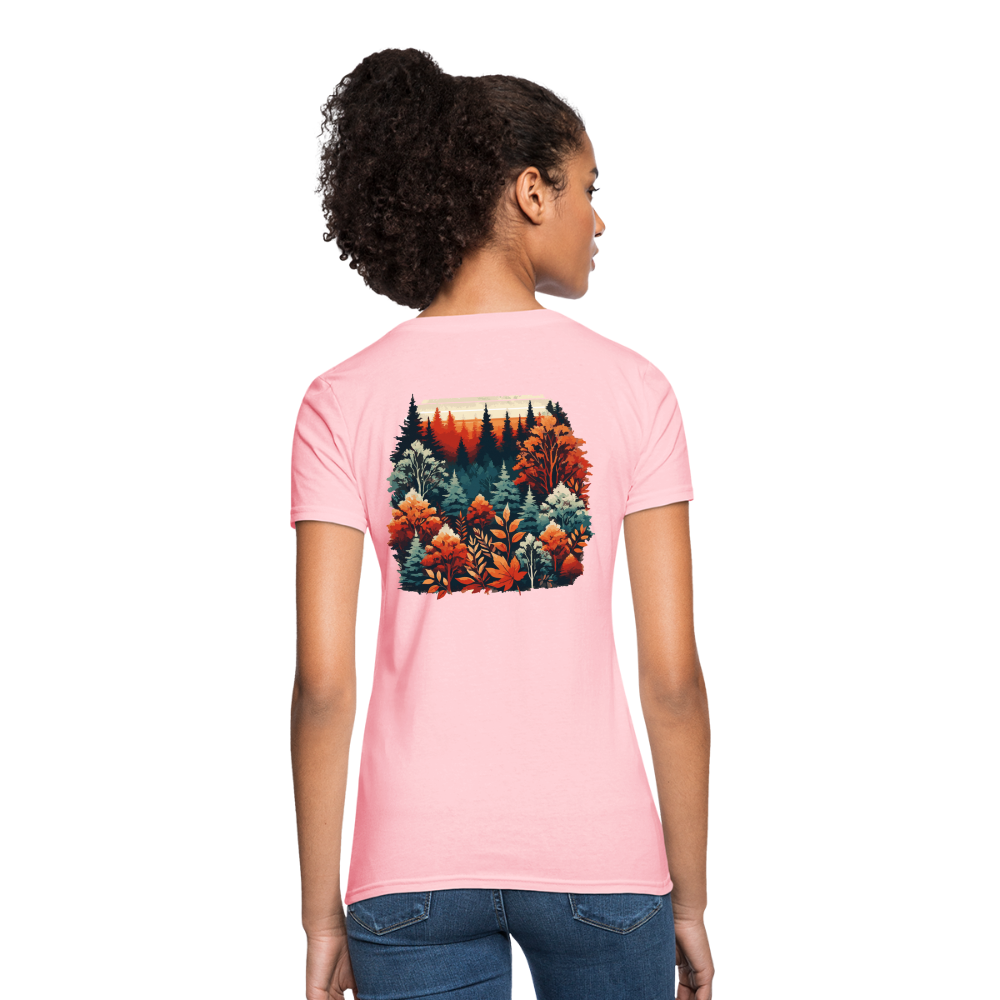 Women's Autumn Leaves Graphic T-Shirt with Logo - pink