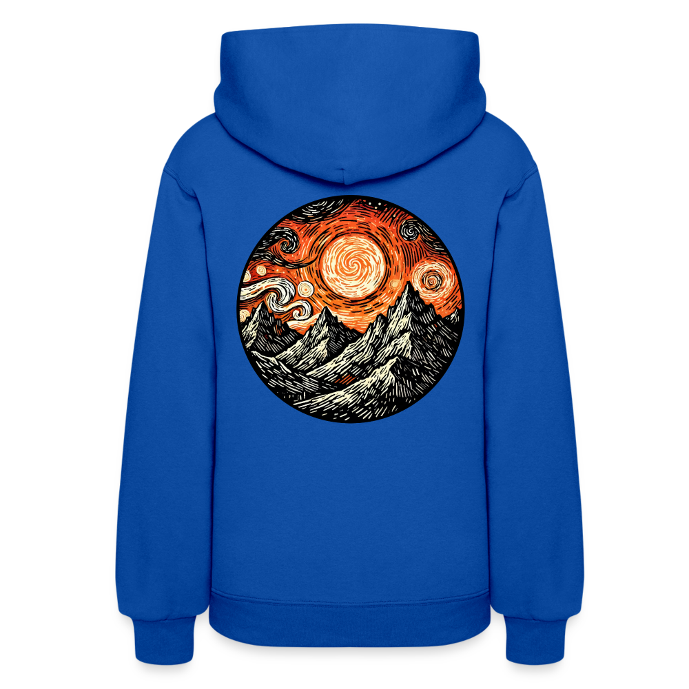 Women's Orange Swirling Mountains Graphic Hoodie with Logo - royal blue