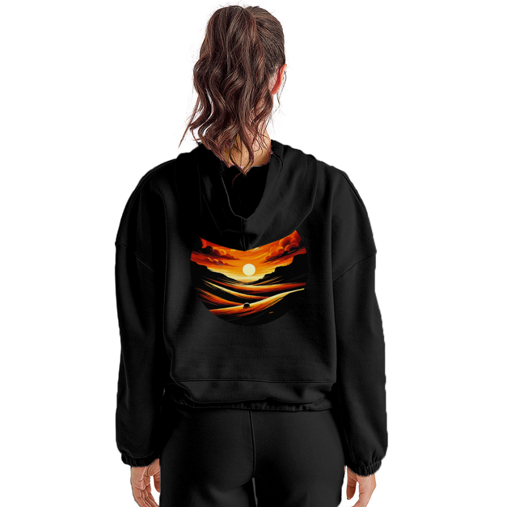 Women’s Desert Sunset Graphic Cropped Hoodie with Logo - black