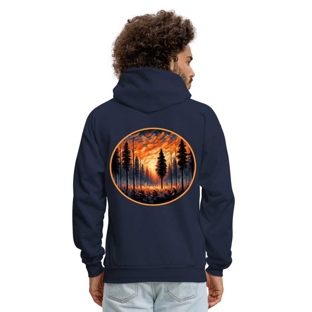 Men's Orange Forest Sunset Graphic Hoodie with Logo - navy