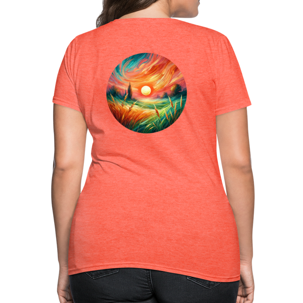 Women's Pink Wheat Field Graphic T-Shirt with Logo - heather coral