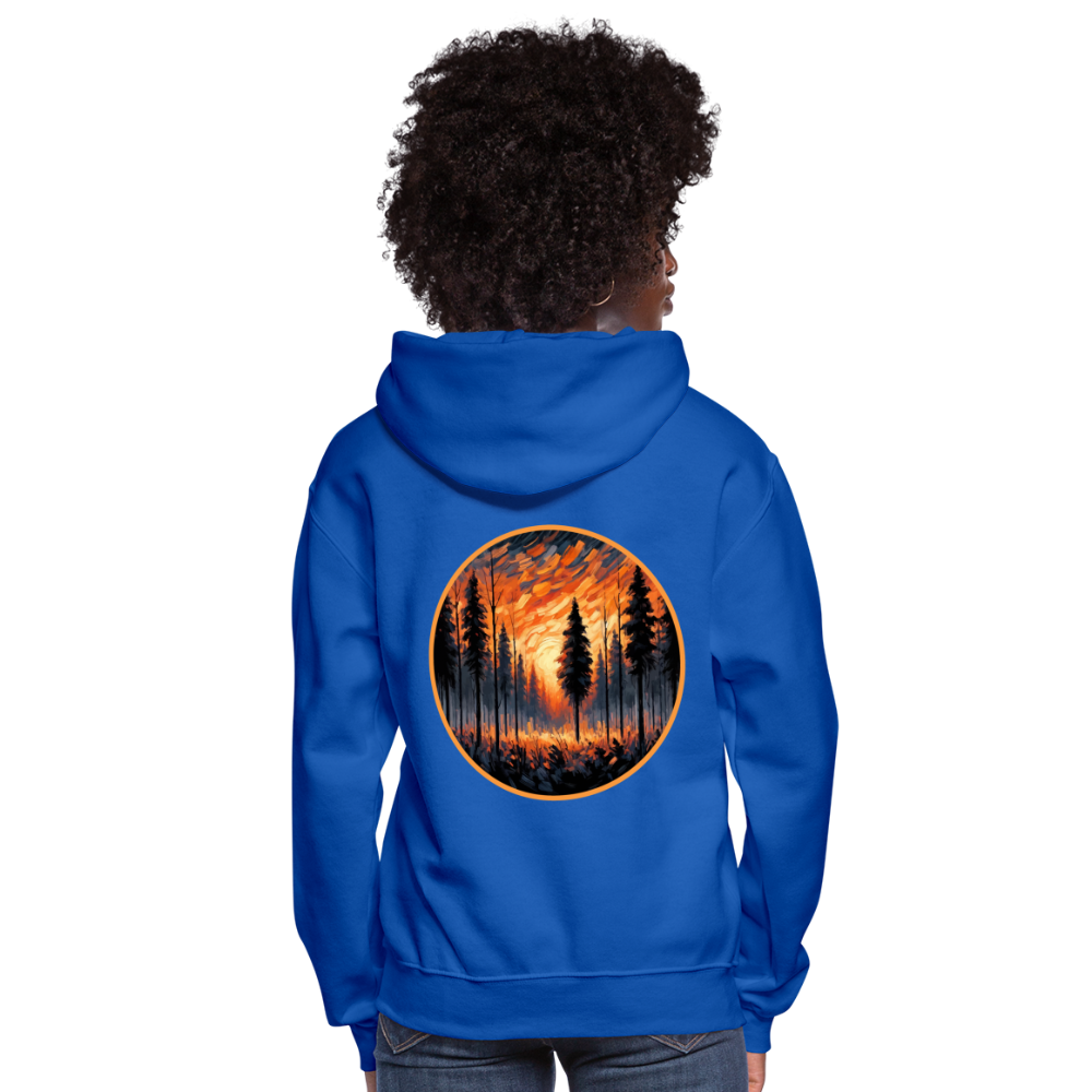 Women's Orange Forest Sunset Graphic Hoodie with Logo - royal blue