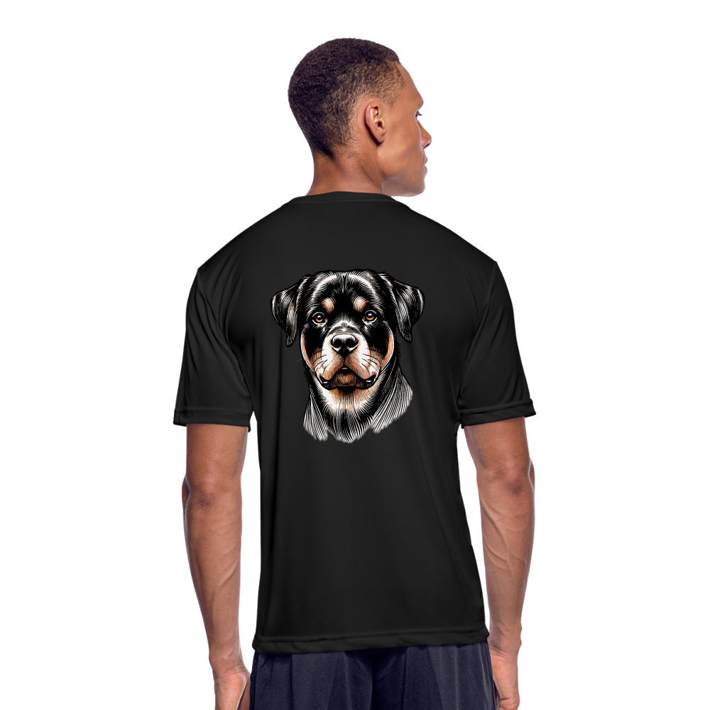 Men’s Fine Line Rottweiler Graphic Moisture Wicking Performance T-Shirt with Logo - black