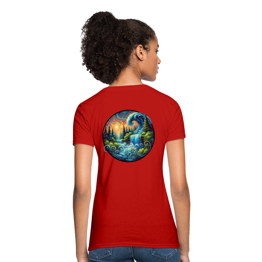 Women's Waterfall Graphic T-Shirt with Logo - red