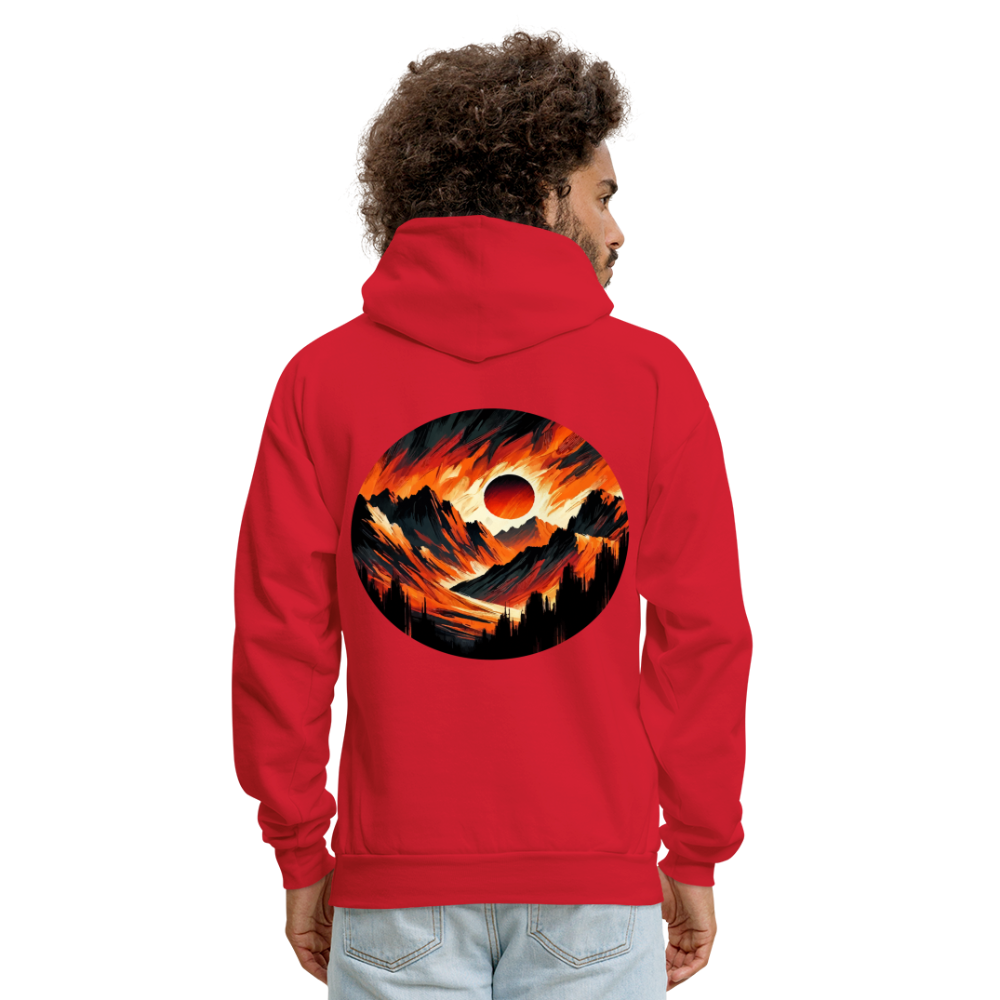 Men's Orange and Black Mountain Range Graphic Hoodie with Logo - red