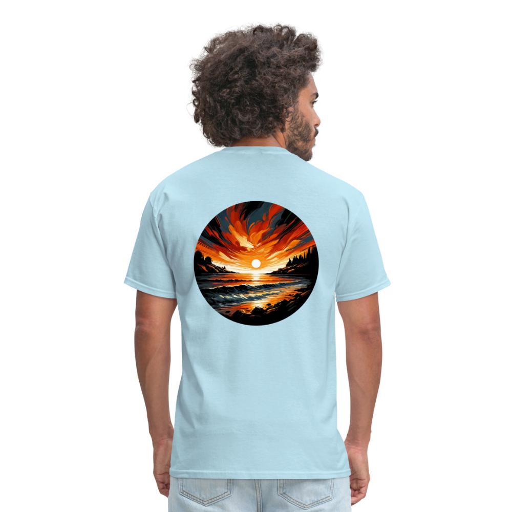 Beach Sunset Graphic Unisex Classic T-Shirt with Logo - powder blue