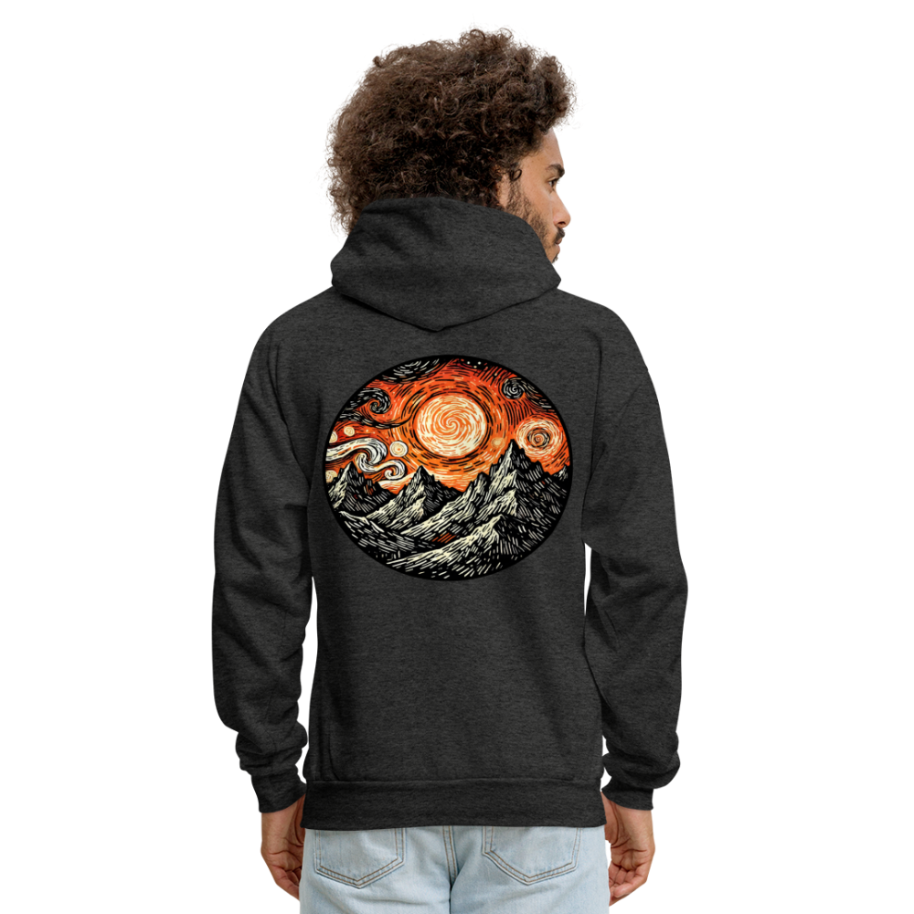 Men's Orange Swirling Mountains Graphic Hoodie with Logo - charcoal grey