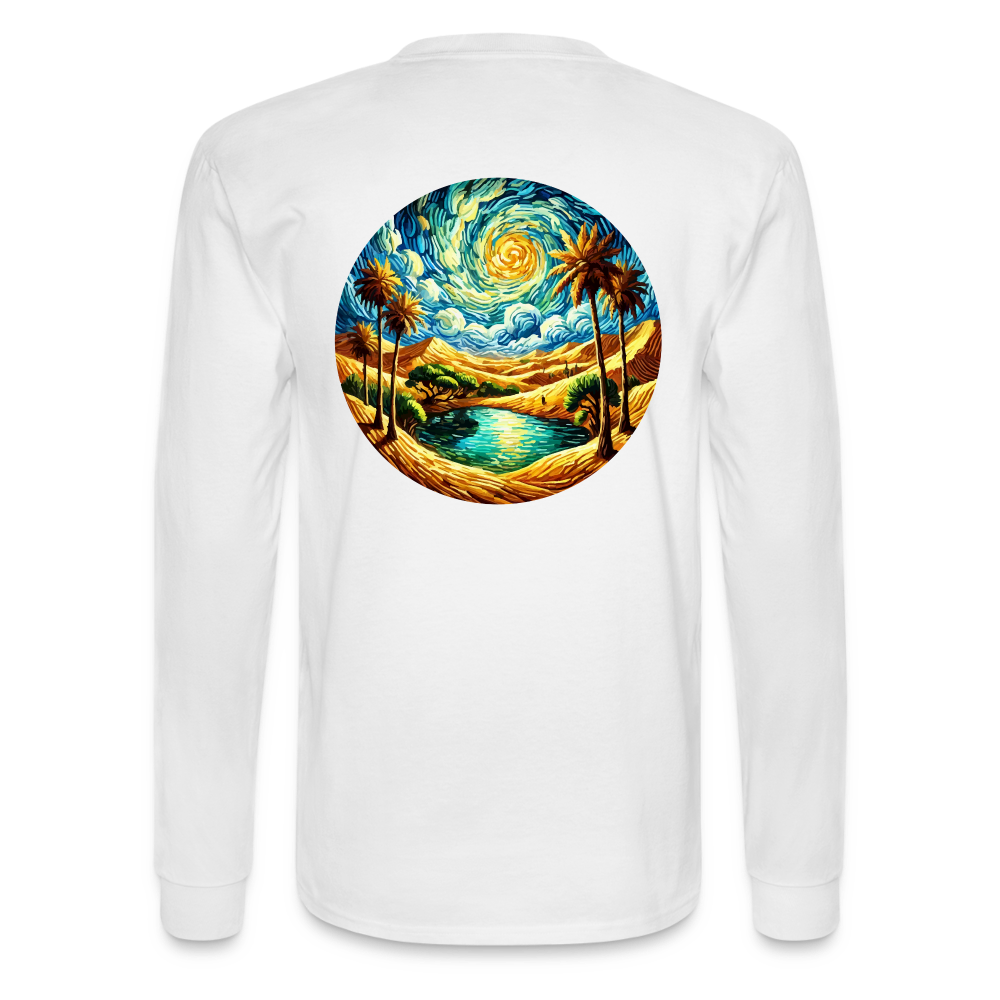 Men's Desert Oasis Graphic Long Sleeve Shirt with Logo - white