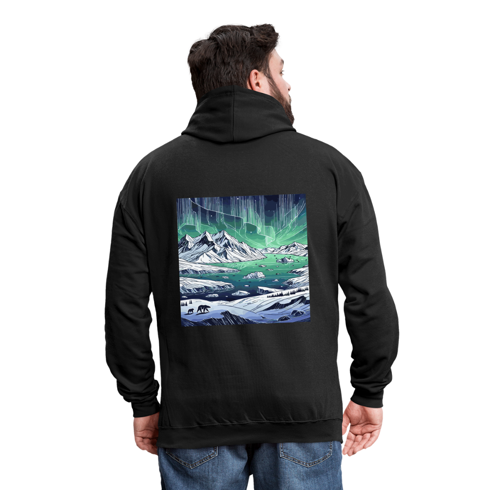 Colored Northern Lights Arctic Landscape Graphic Unisex Contrast Hoodie with Logo - black/asphalt