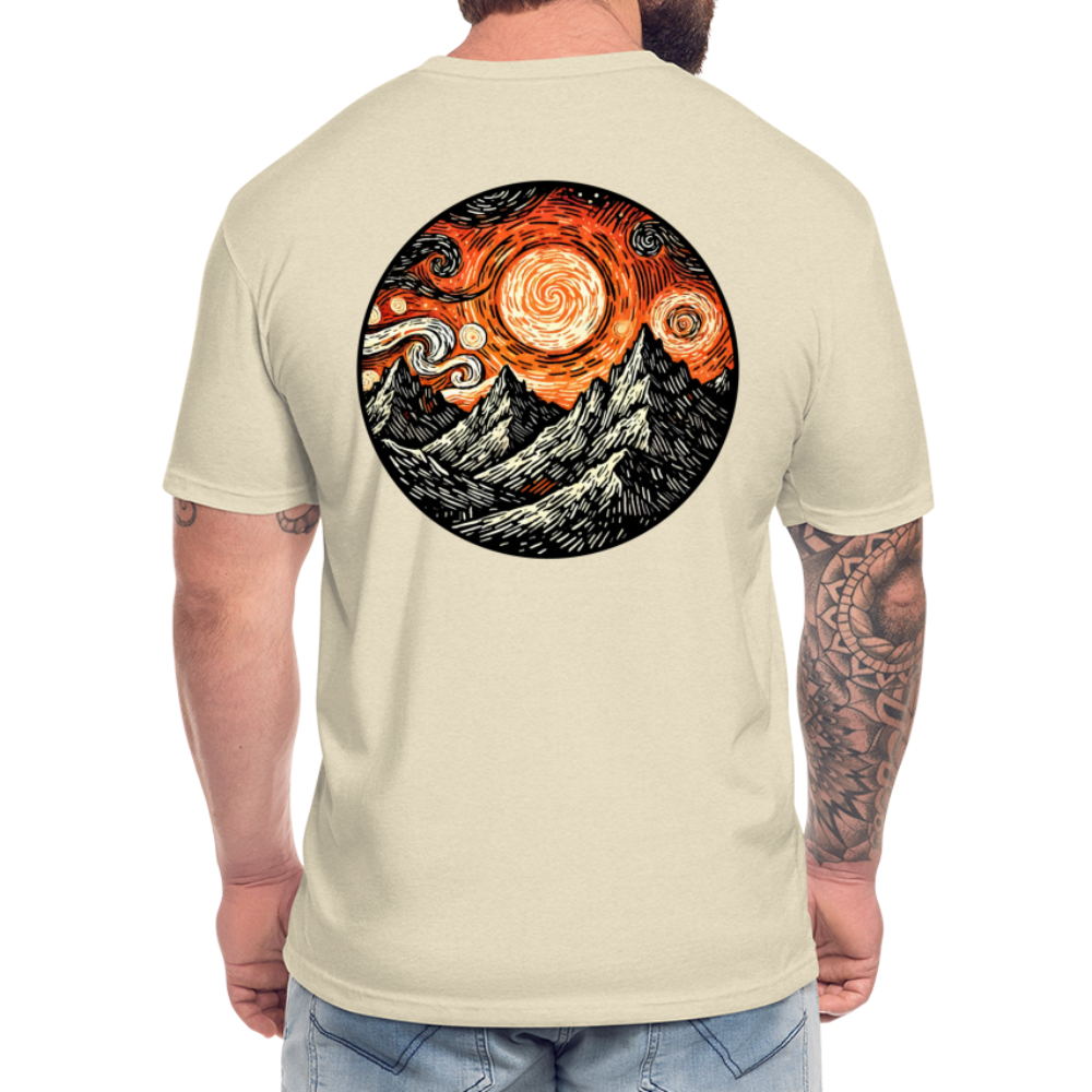 Orange Swirling Mountains Graphic Unisex Fitted Cotton/Poly T-Shirt with Logo - heather cream