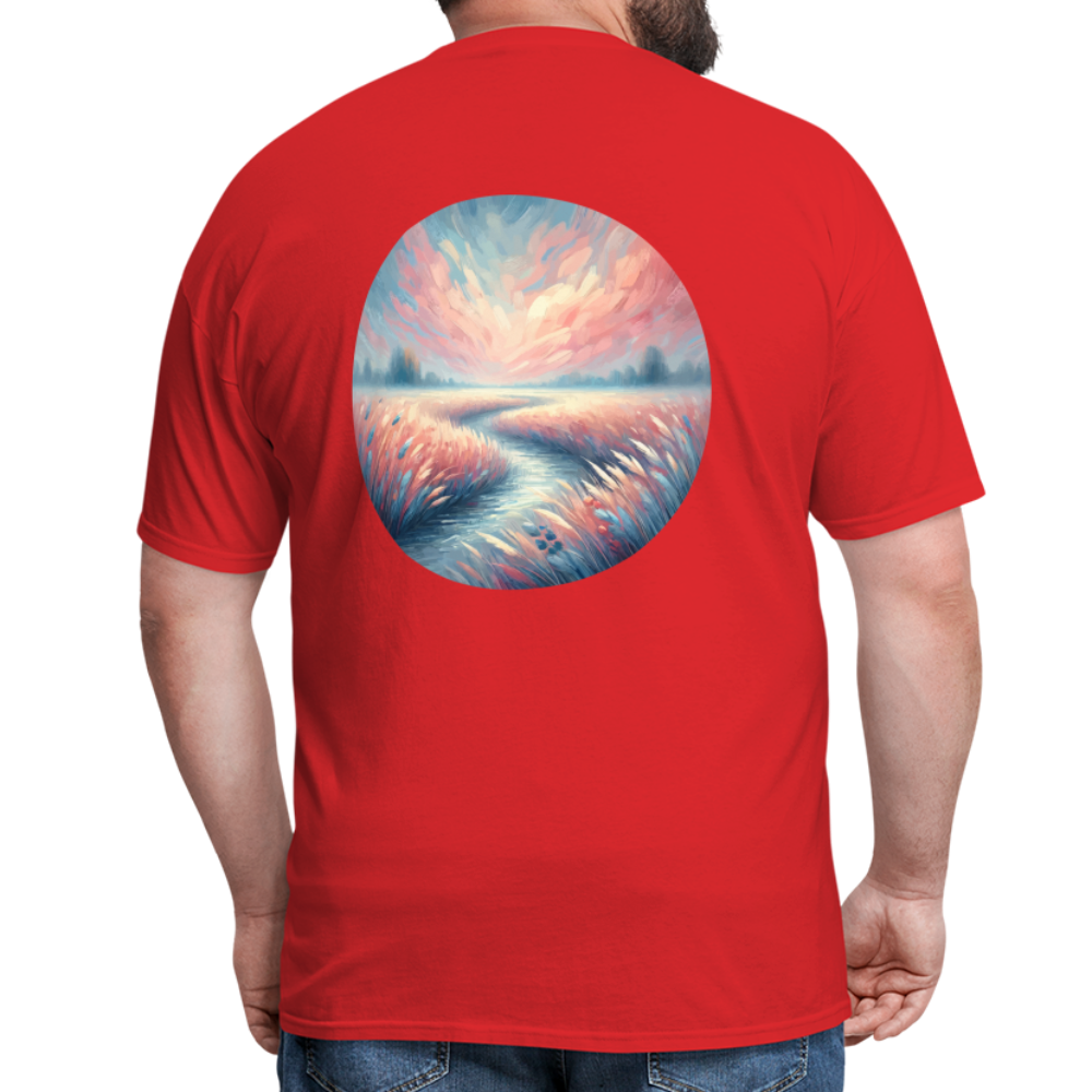 River Meadow Graphic Unisex Classic T-Shirt with Logo - red