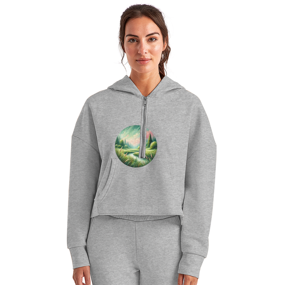 Women's Meadow Graphic Half Zip Cropped Hoodie with Logo - heather gray