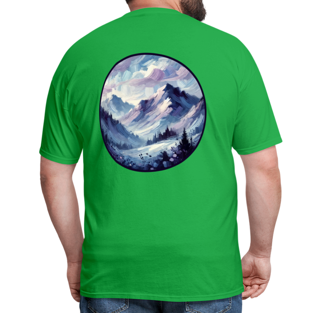 Lavender Blue Mountain Range Unisex Classic T-Shirt with Logo - bright green