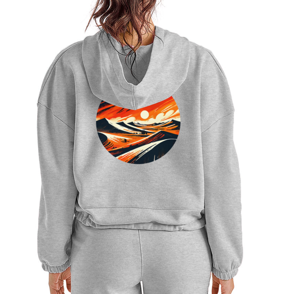 Women’s Desert Dunes Graphic Cropped Hoodie with Logo - heather gray