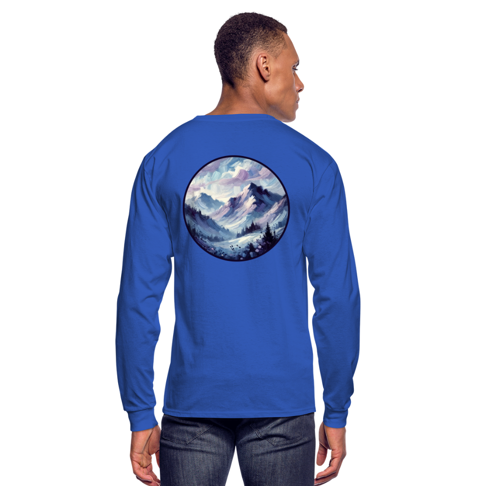 Men's Lavender Blue Mountain Range Graphic Long Sleeve Shirt with Logo - royal blue