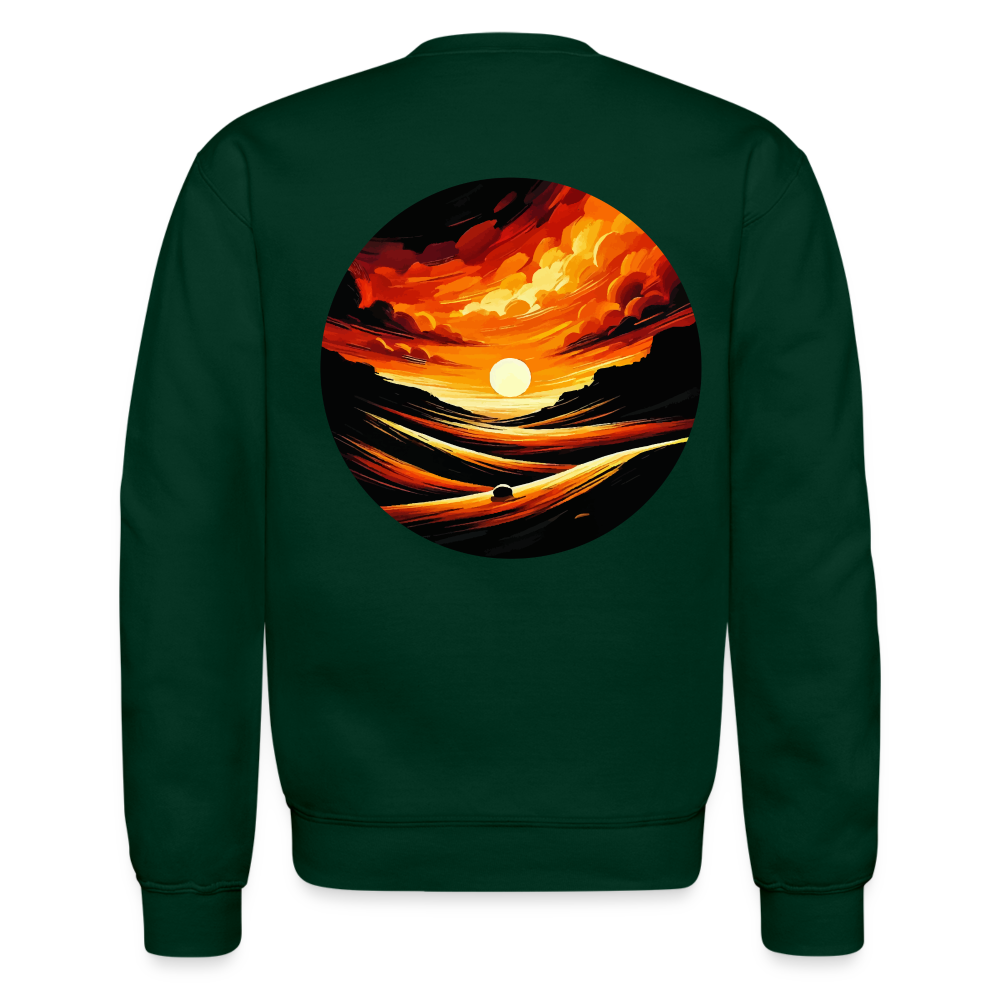 Desert Sunset Graphic Crewneck Sweatshirt with Logo - forest green