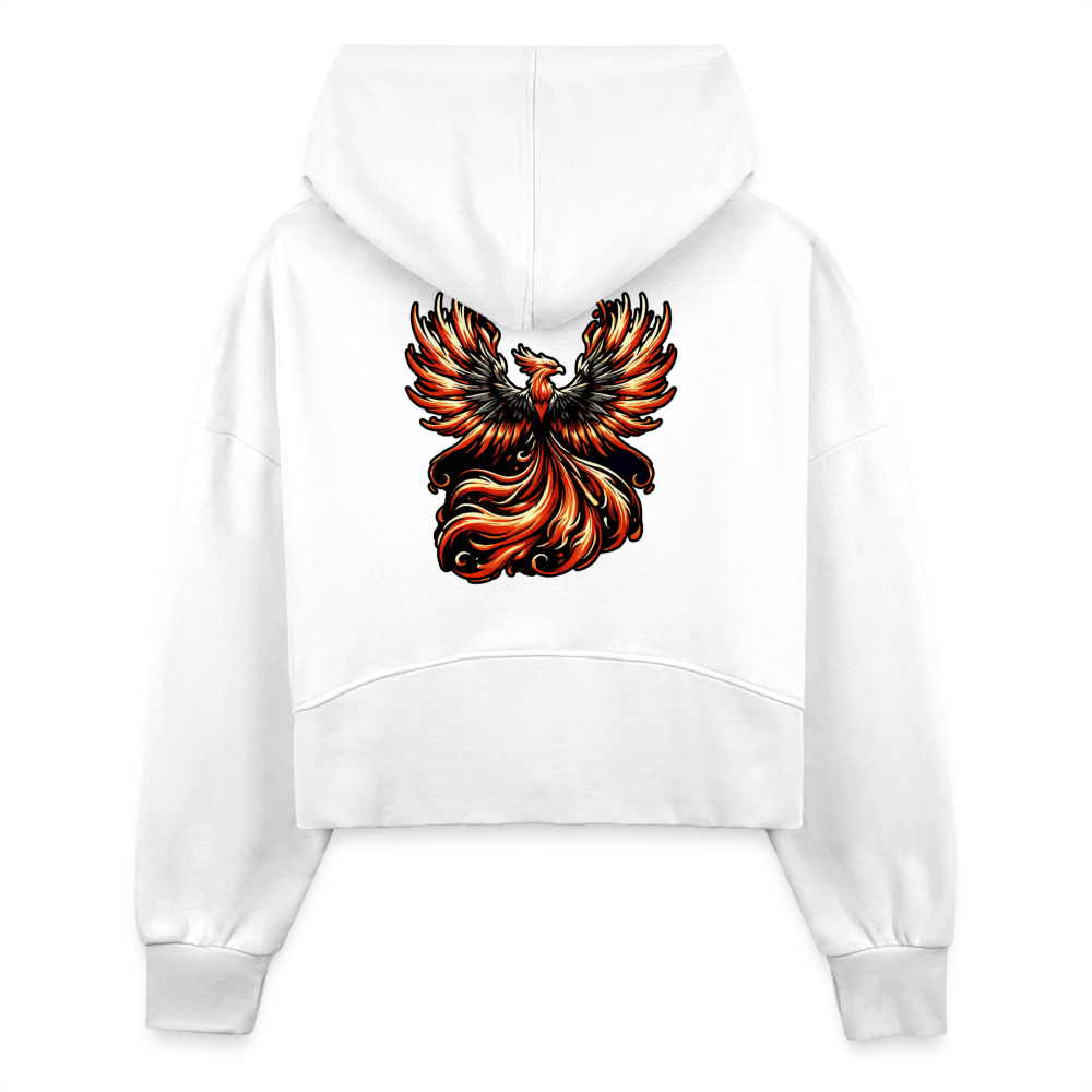 Women's Phoenix Graphic Half Zip Cropped Hoodie with Logo - white