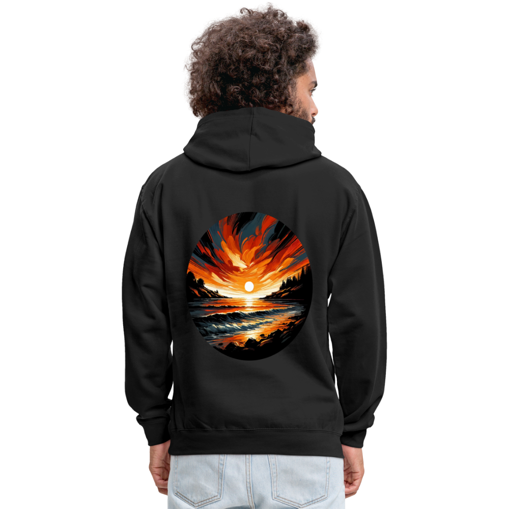 Beach Sunset Graphic Unisex Contrast Hoodie with Logo - black/asphalt