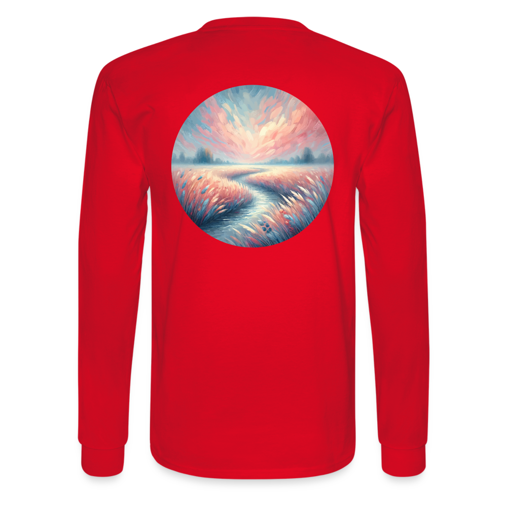 Men's River Meadow Graphic Long Sleeve Shirt with Logo - red