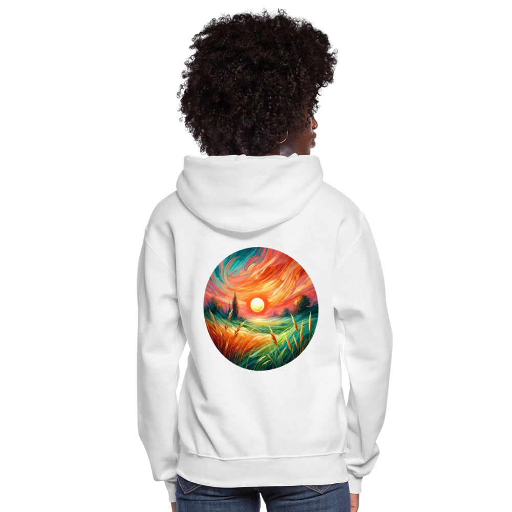 Women's Pink Wheat Field Graphic Hoodie with Logo - white