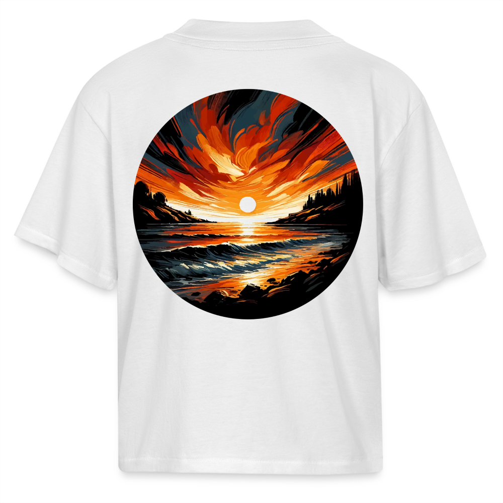 Women's Beach Sunset Graphic Boxy Tee with Logo - white