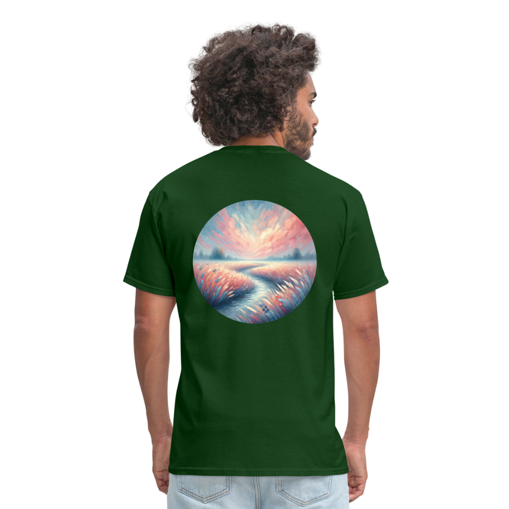 River Meadow Graphic Unisex Classic T-Shirt with Logo - forest green