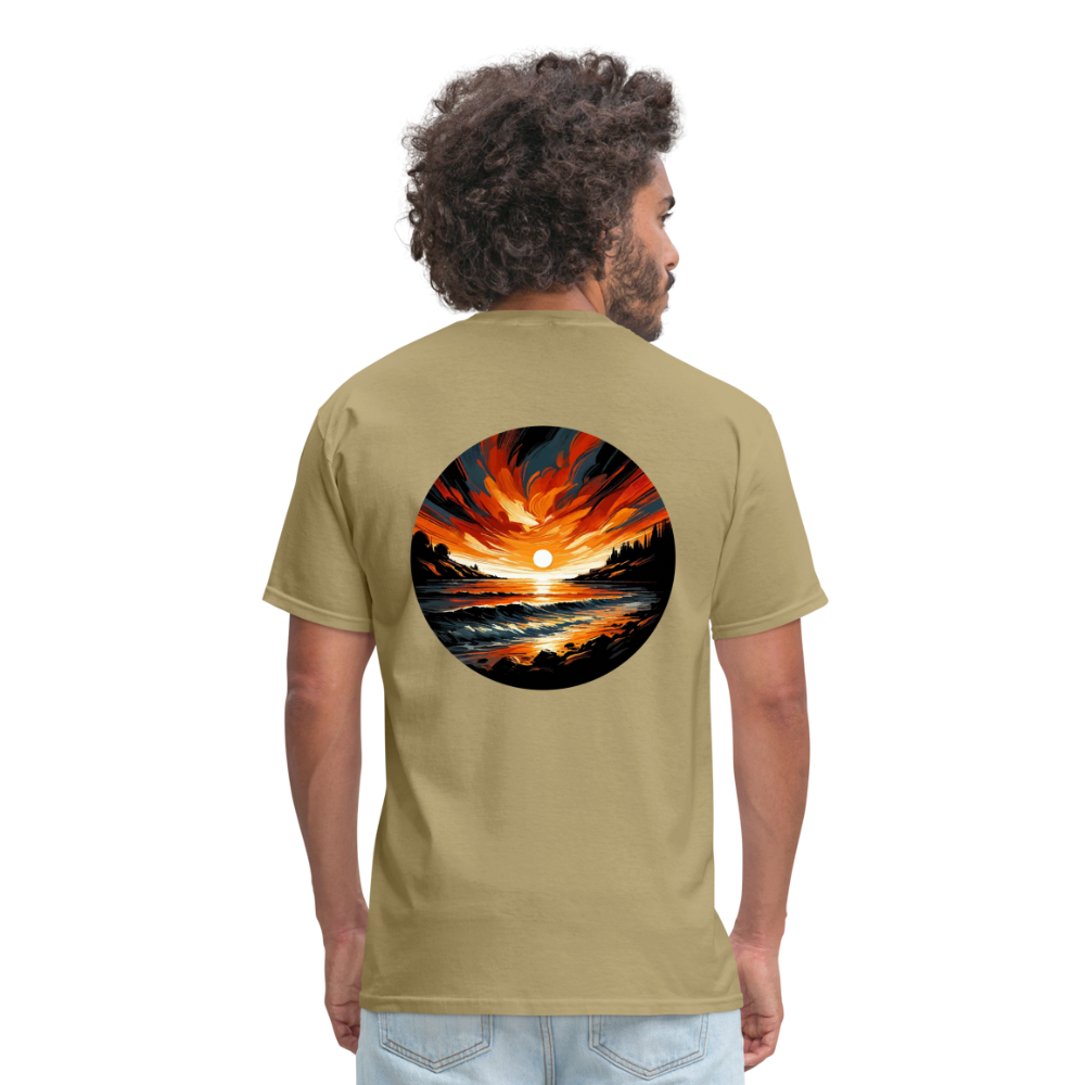 Beach Sunset Graphic Unisex Classic T-Shirt with Logo - khaki