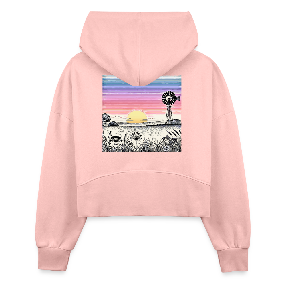 Women's Colored Prairie Landscape Graphic Half Zip Cropped Hoodie with Logo - light pink