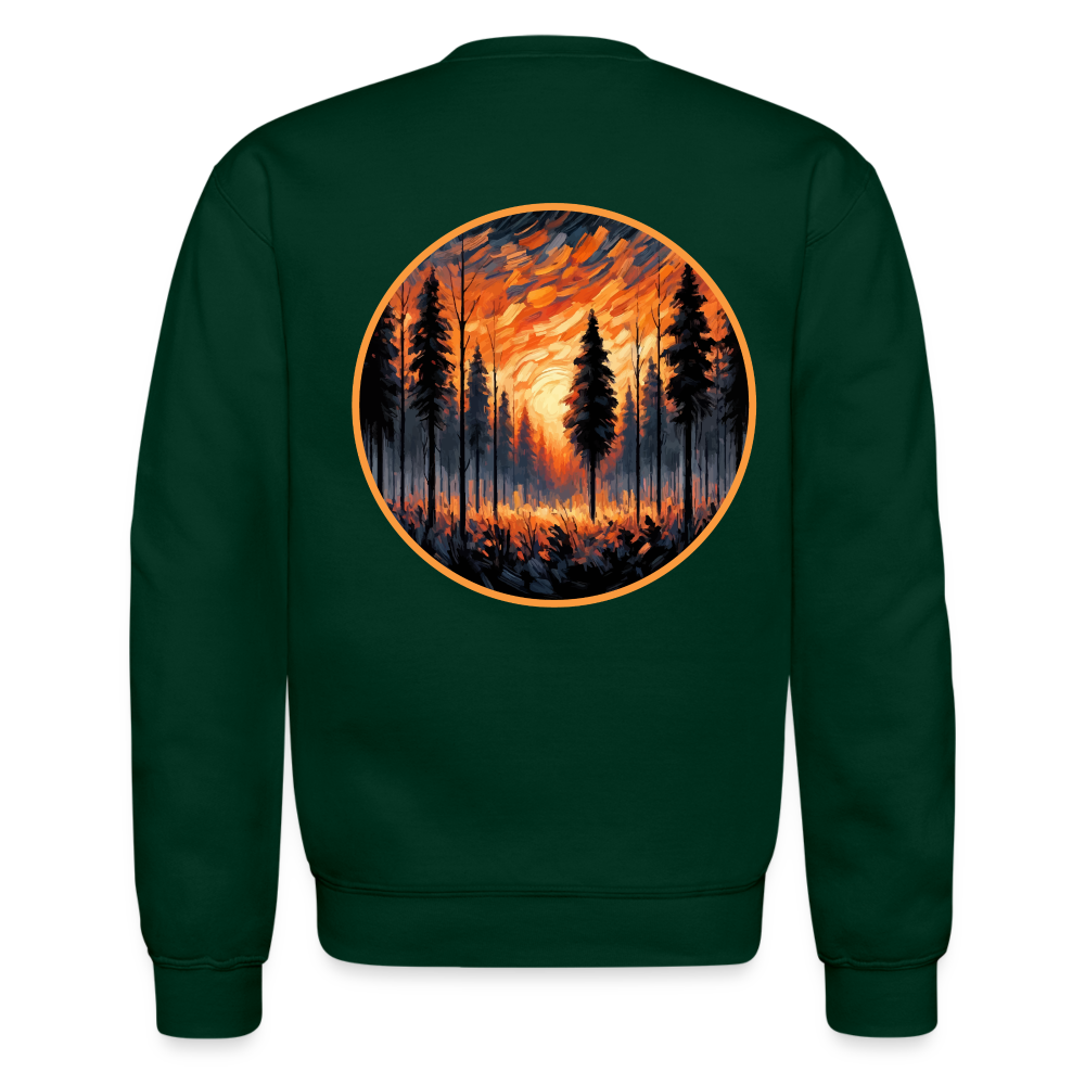 Orange Forest Sunset Crewneck Sweatshirt with Logo - forest green