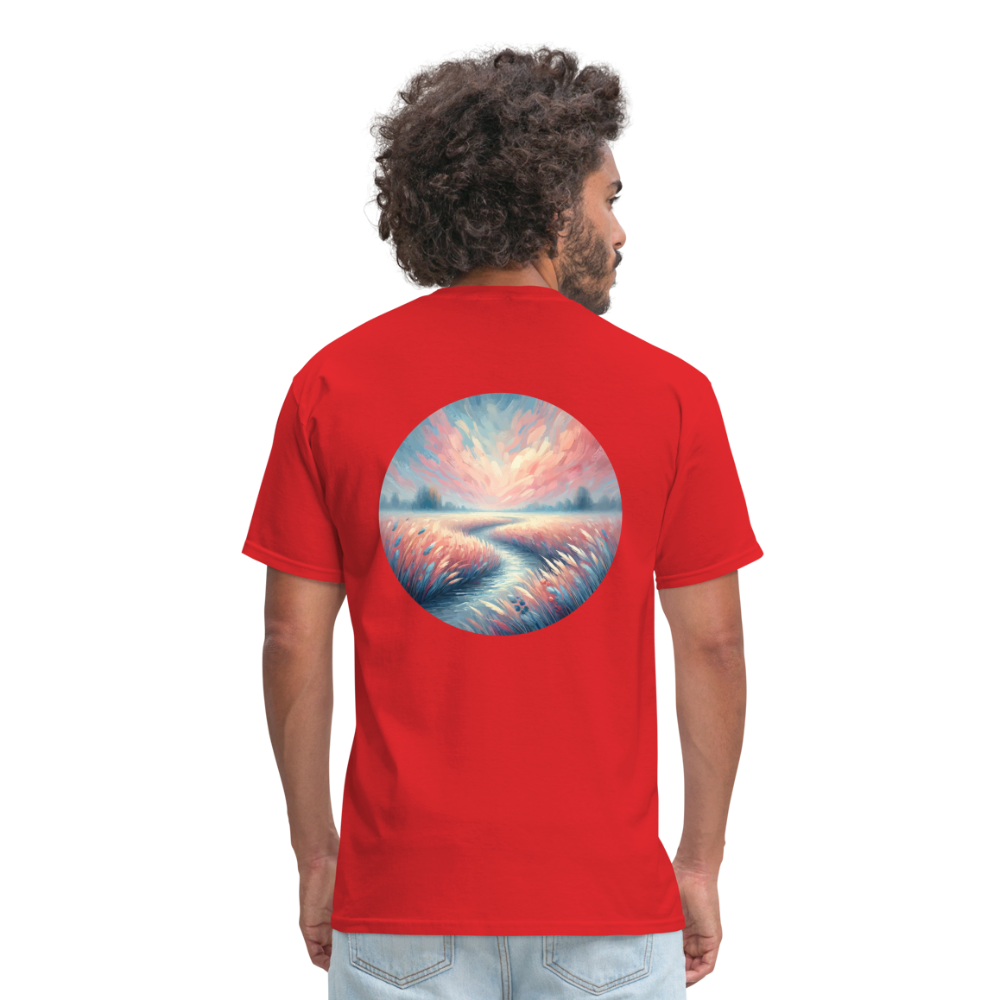 River Meadow Graphic Unisex Classic T-Shirt with Logo - red