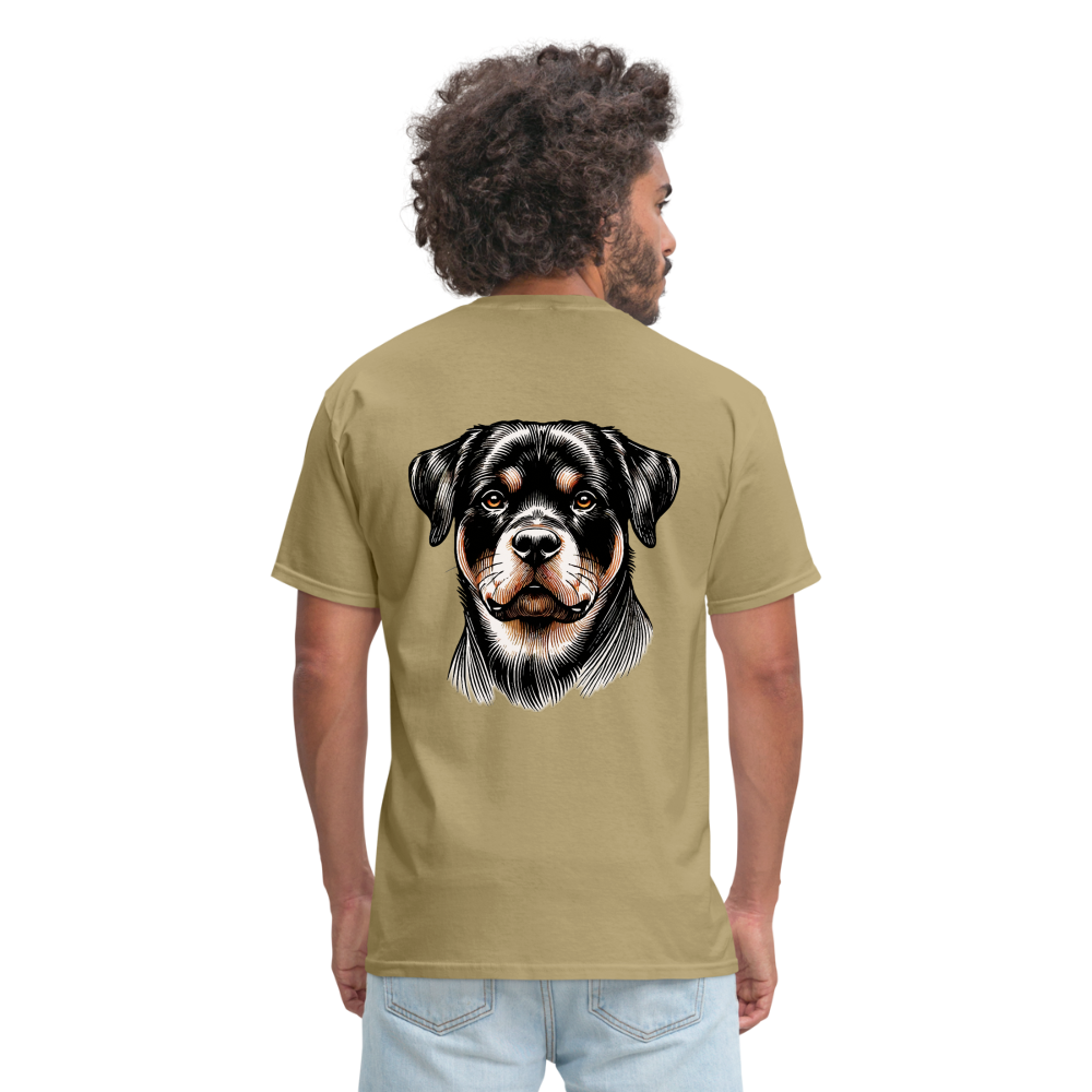 Fine Line Rottweiler Graphic Unisex Classic T-Shirt with Logo - khaki