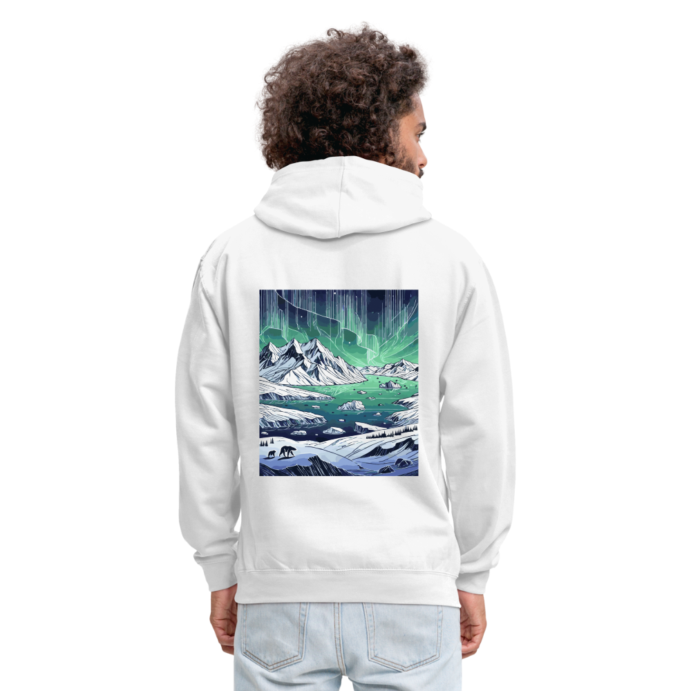 Colored Northern Lights Arctic Landscape Graphic Unisex Contrast Hoodie with Logo - white/gray