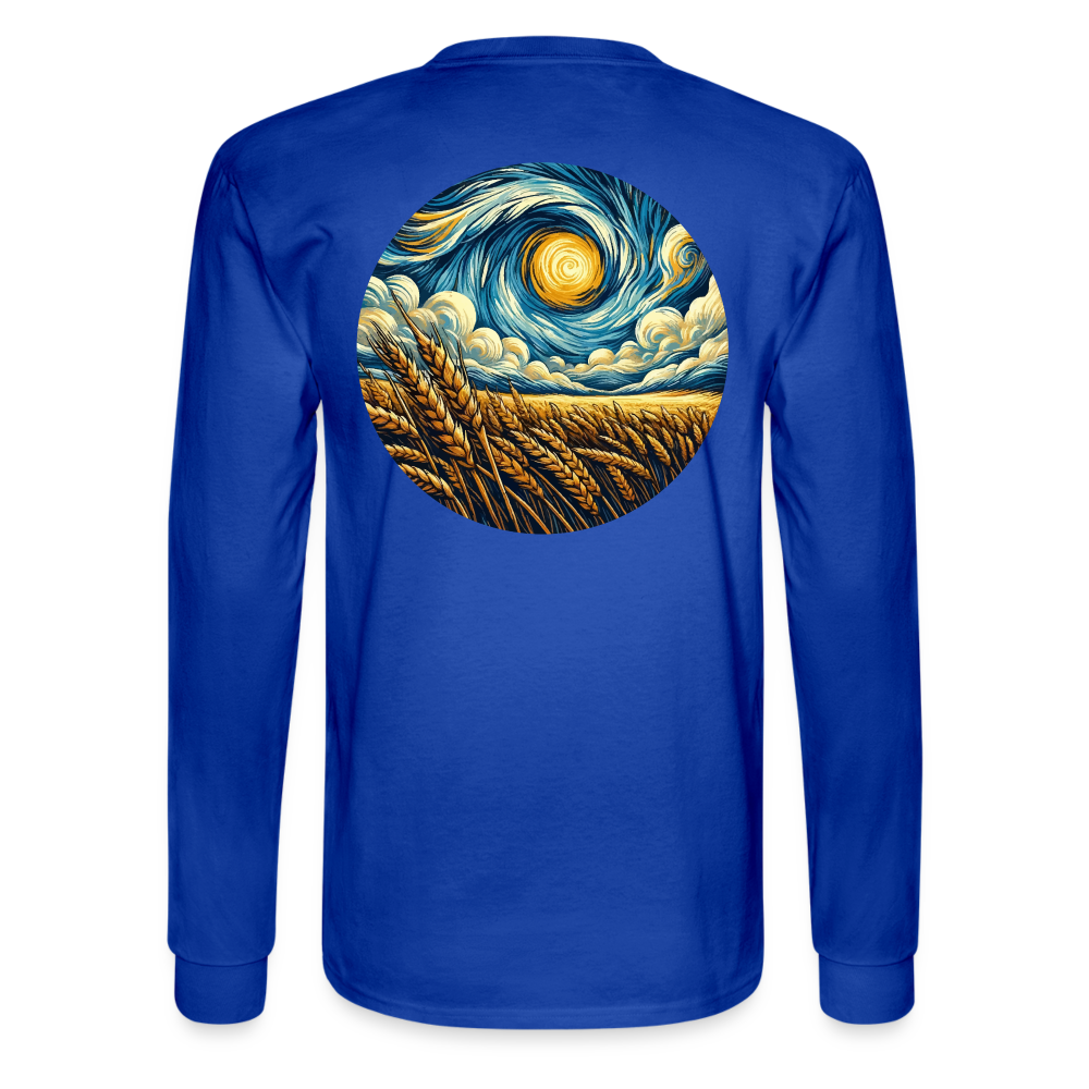 Men's Wheat Field Graphic Long Sleeve Shirt with Logo - royal blue