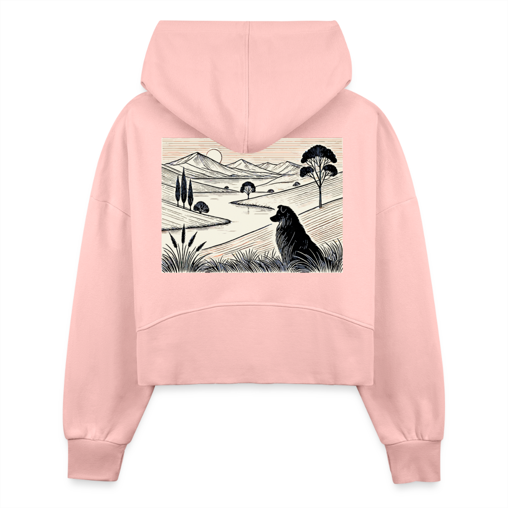 Women's Australian Shepherd Prairie Graphic Half Zip Cropped Hoodie with Logo - light pink