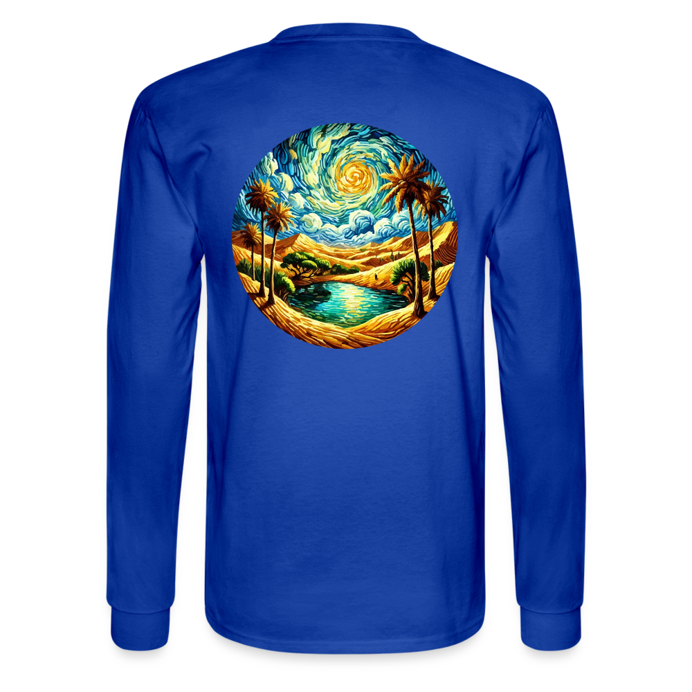 Men's Desert Oasis Graphic Long Sleeve Shirt with Logo - royal blue