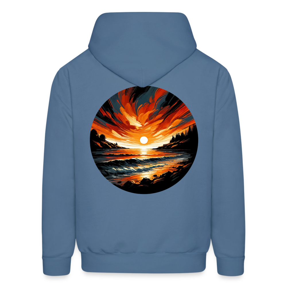 Men's Beach Sunset Graphic Hoodie with Logo - denim blue