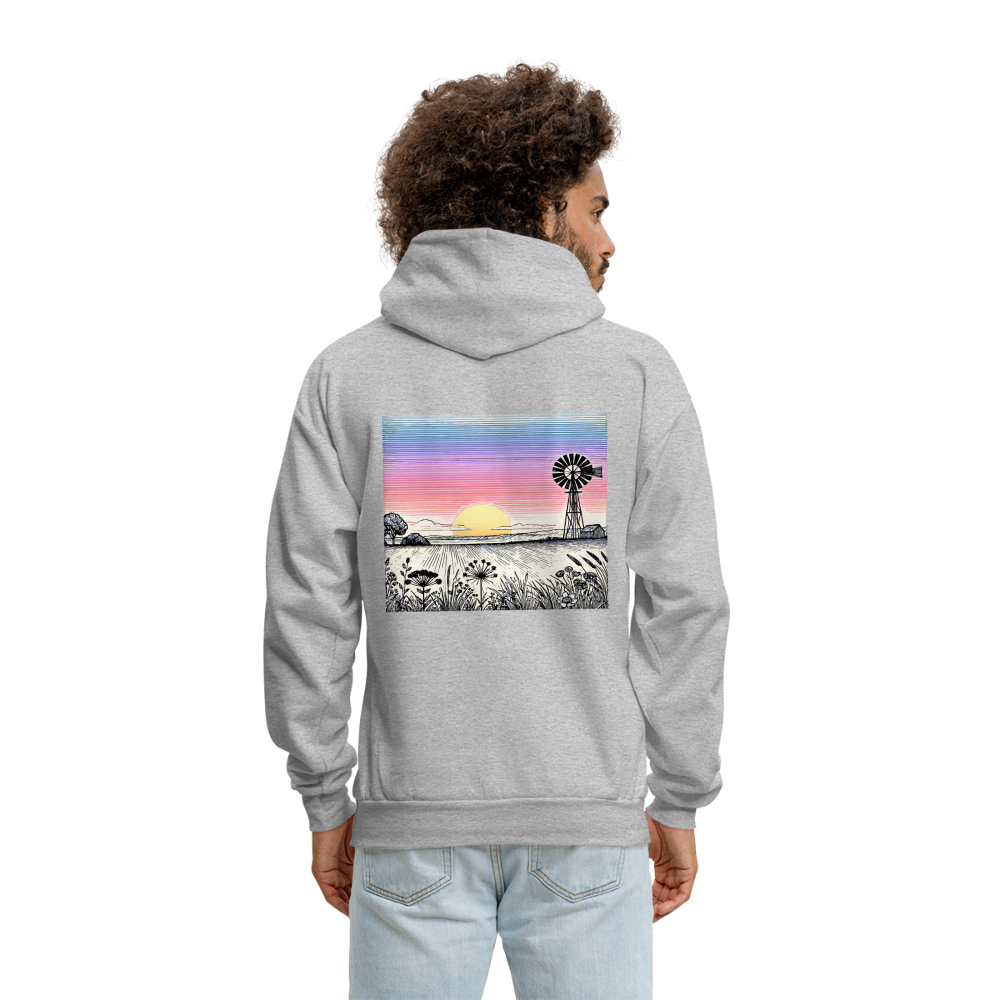 Men's Colored Prairie Landscape Graphic Hoodie with Logo - heather gray