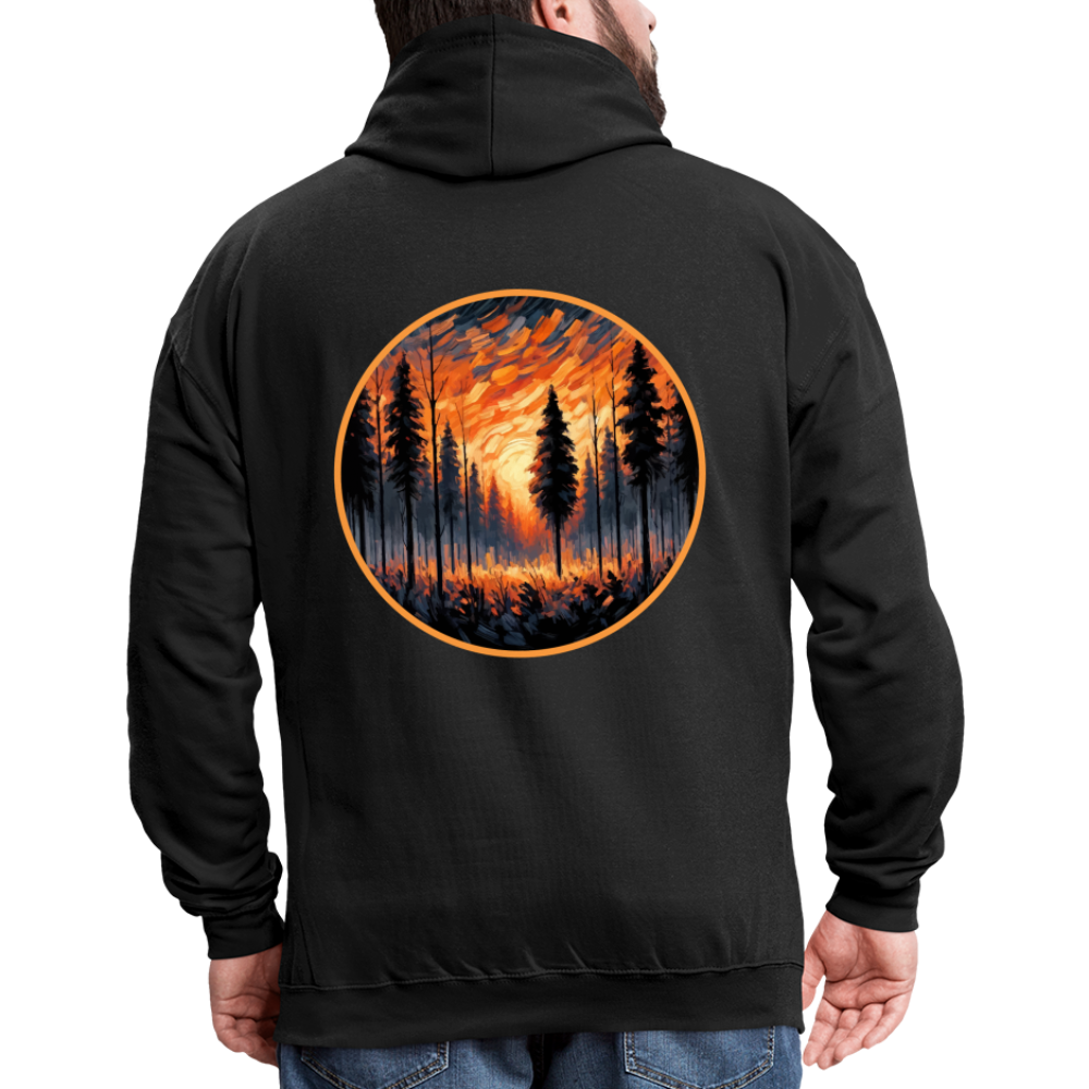 Orange Forest Sunset Graphic Unisex Contrast Hoodie with Logo - black/asphalt