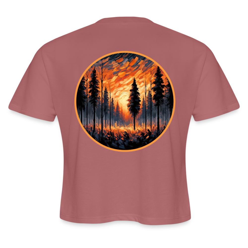 Women's Orange Forest Sunset Graphic Cropped T-Shirt with Logo - mauve