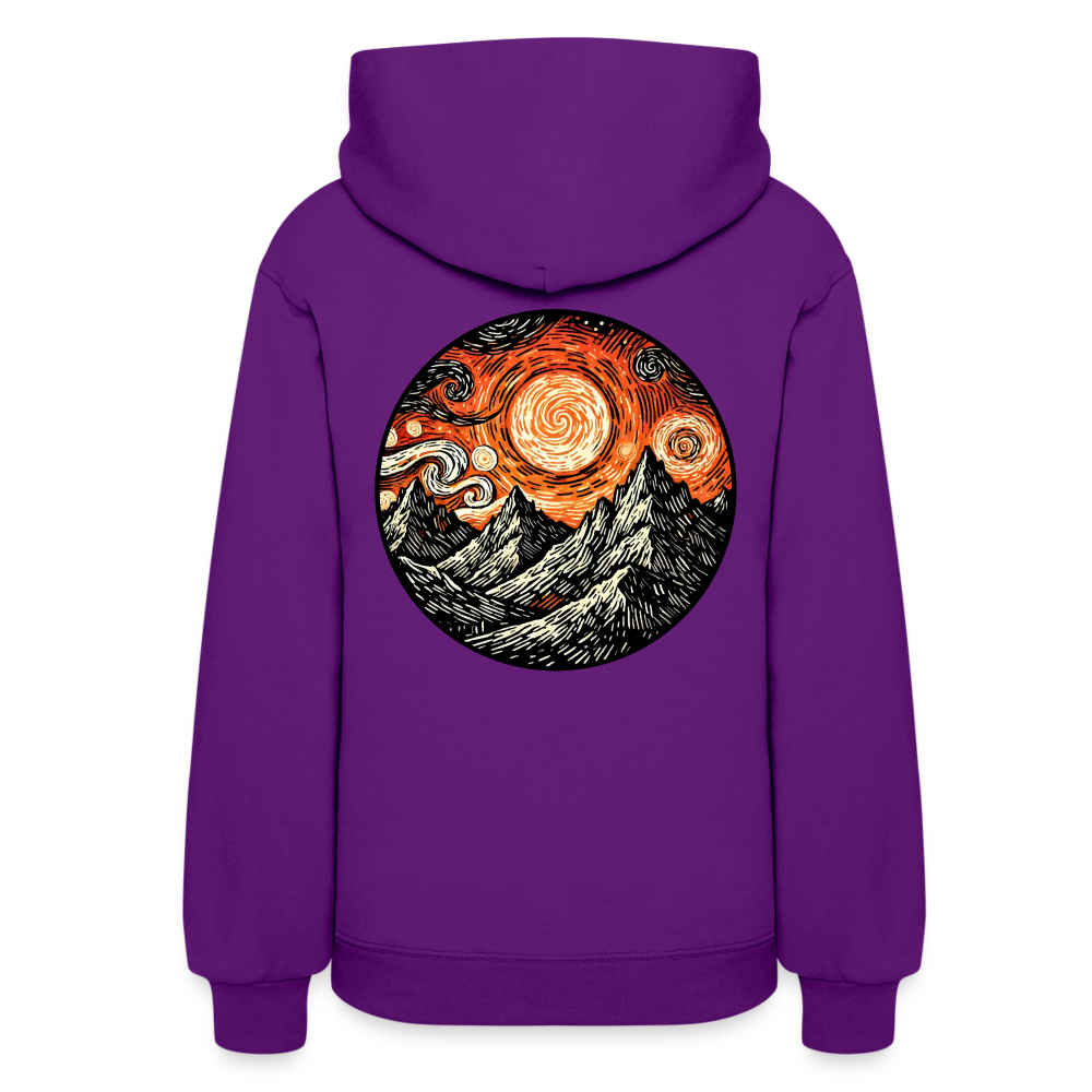 Women's Orange Swirling Mountains Graphic Hoodie with Logo - purple