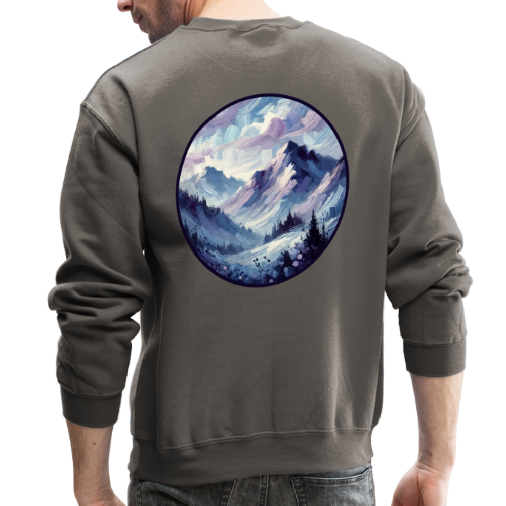 Lavender Blue Mountain Range Crewneck Sweatshirt with Logo - asphalt gray