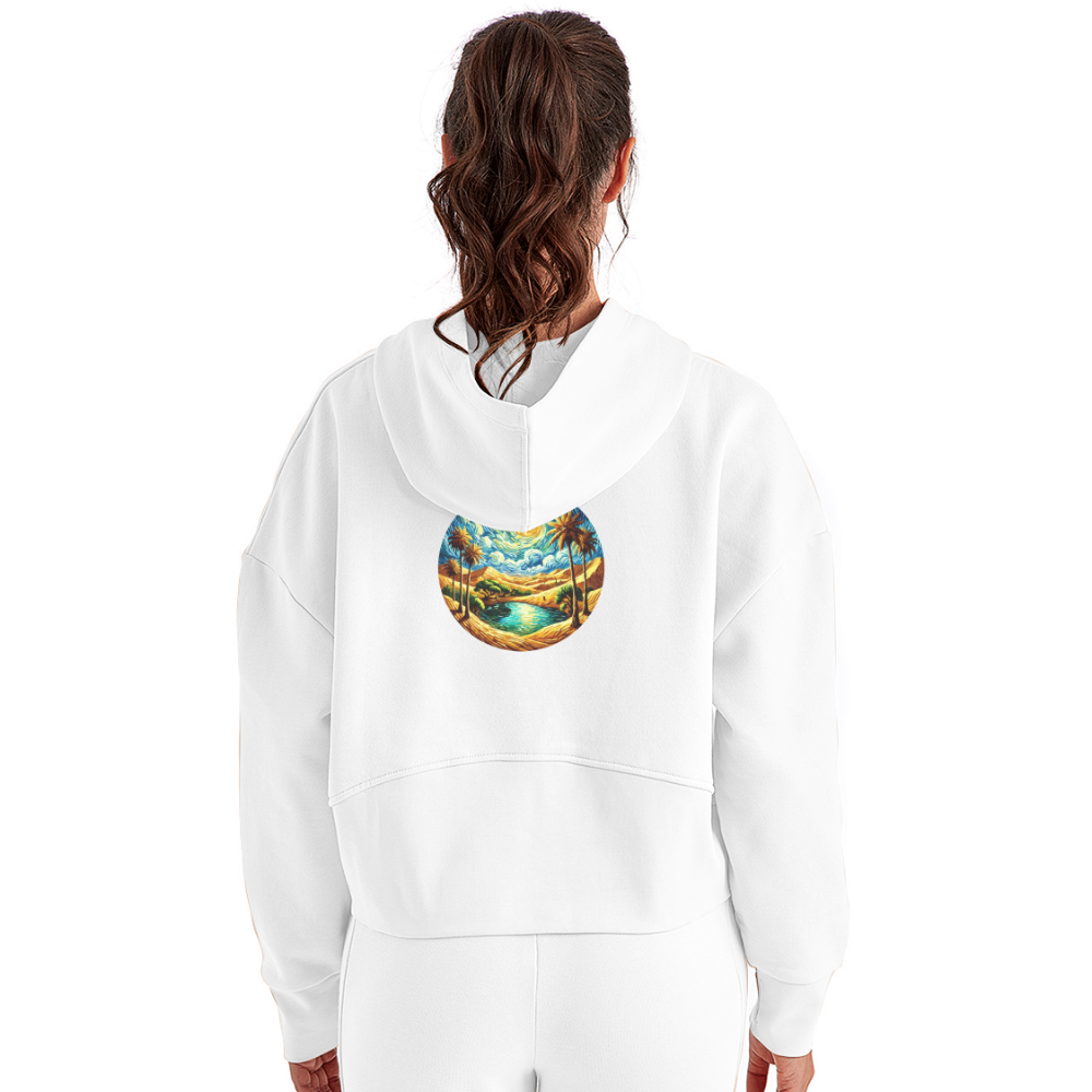 Women's Desert Oasis Graphic Half Zip Cropped Hoodie with Logo - white