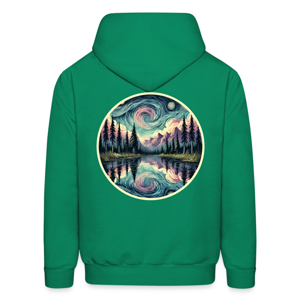 Men's Purple Swirling Sky Reflected on Lake Graphic Hoodie with Logo - kelly green