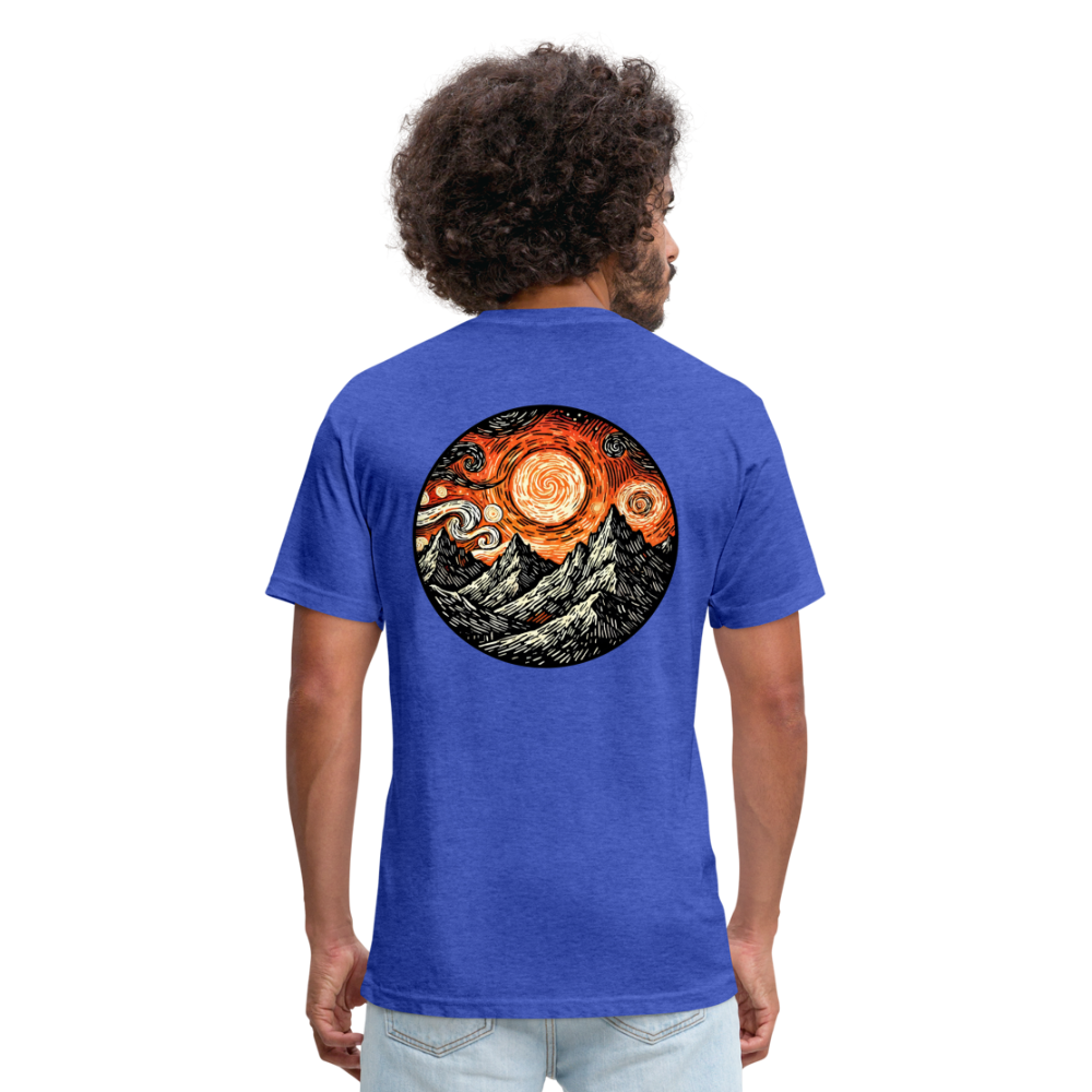 Orange Swirling Mountains Graphic Unisex Fitted Cotton/Poly T-Shirt with Logo - heather royal