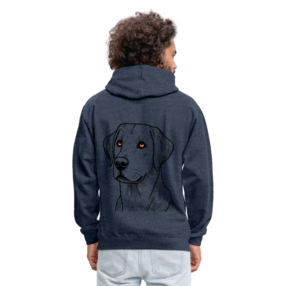 Fine Line Labrador Graphic Unisex Contrast Hoodie with Logo - indigo heather/asphalt