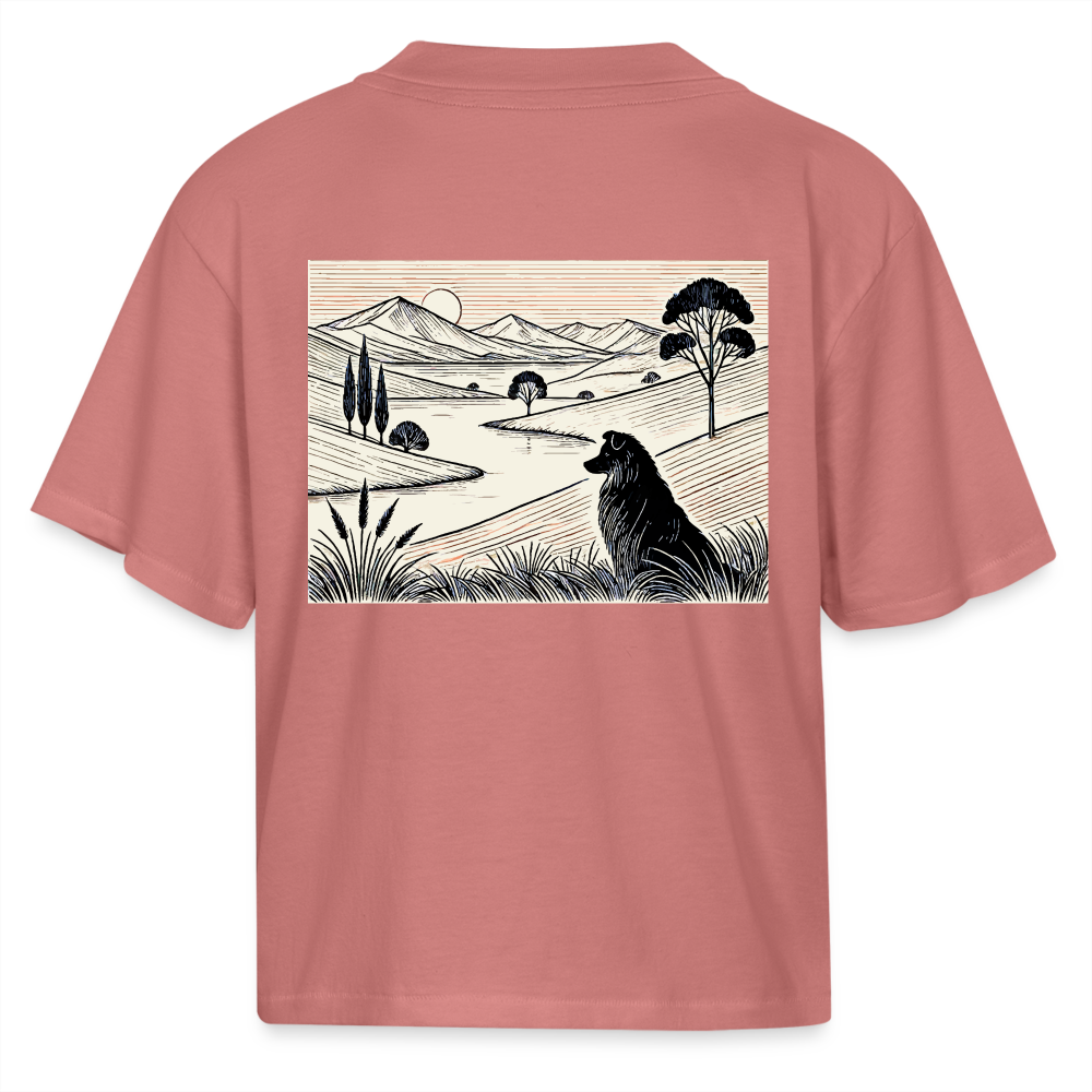 Women's Australian Shepherd Prairie Graphic Boxy Tee with Logo - mauve