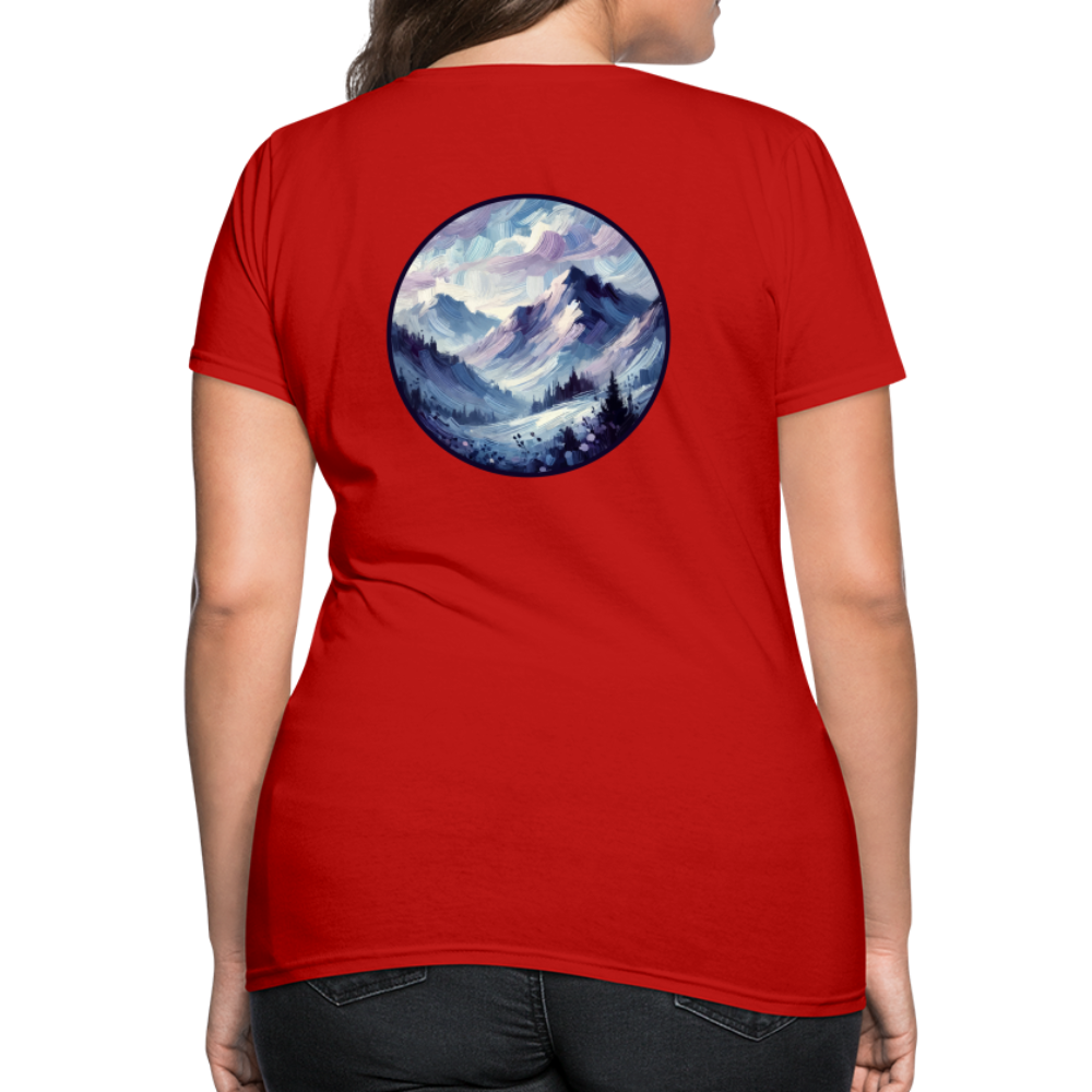 Women's Lavender Blue Mountain Range T-Shirt with Logo - red