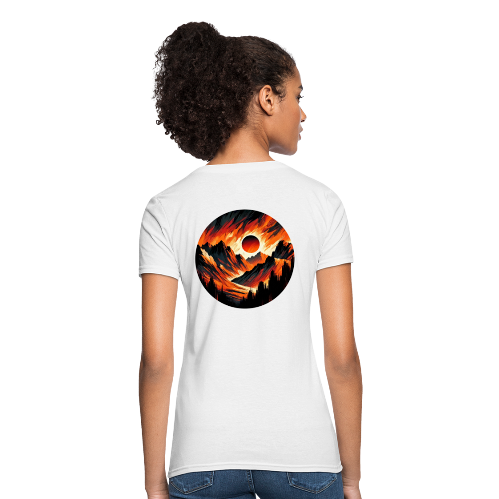 Women's Orange and Black Mountain Range T-Shirt with Logo - white