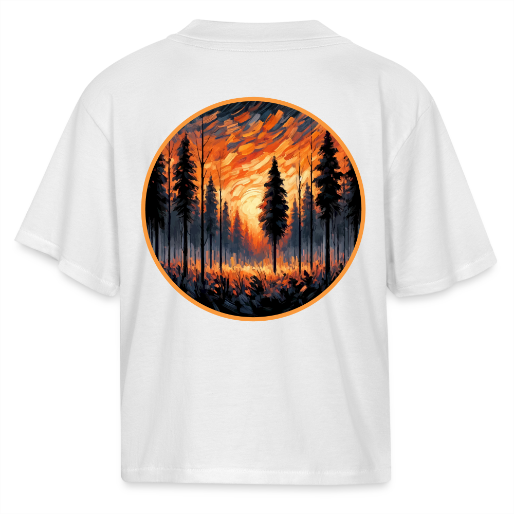 Women's Orange Forest Sunset Graphic Boxy Tee with Logo - white